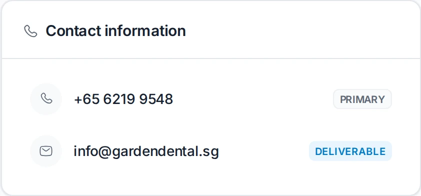 The same company's phone numbers and a deliverable email address